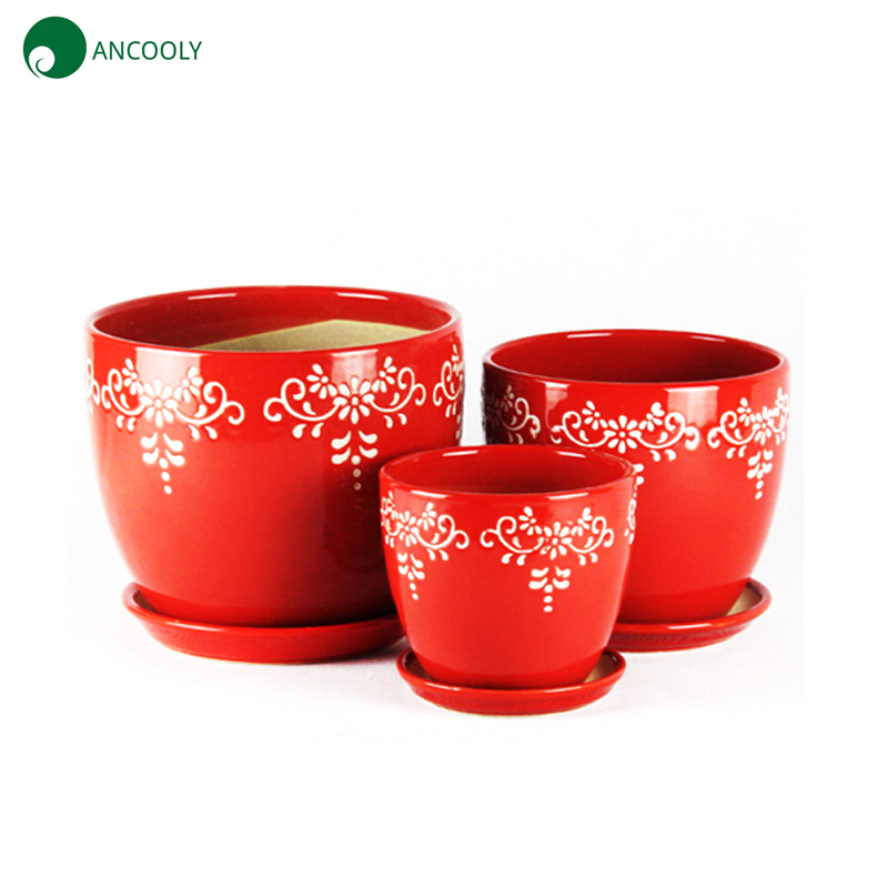 Set of 3 High-quality Red Planter 