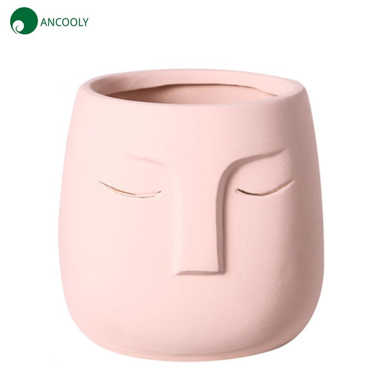 5.5 Inches Pink Face Shape Planter with Gold  