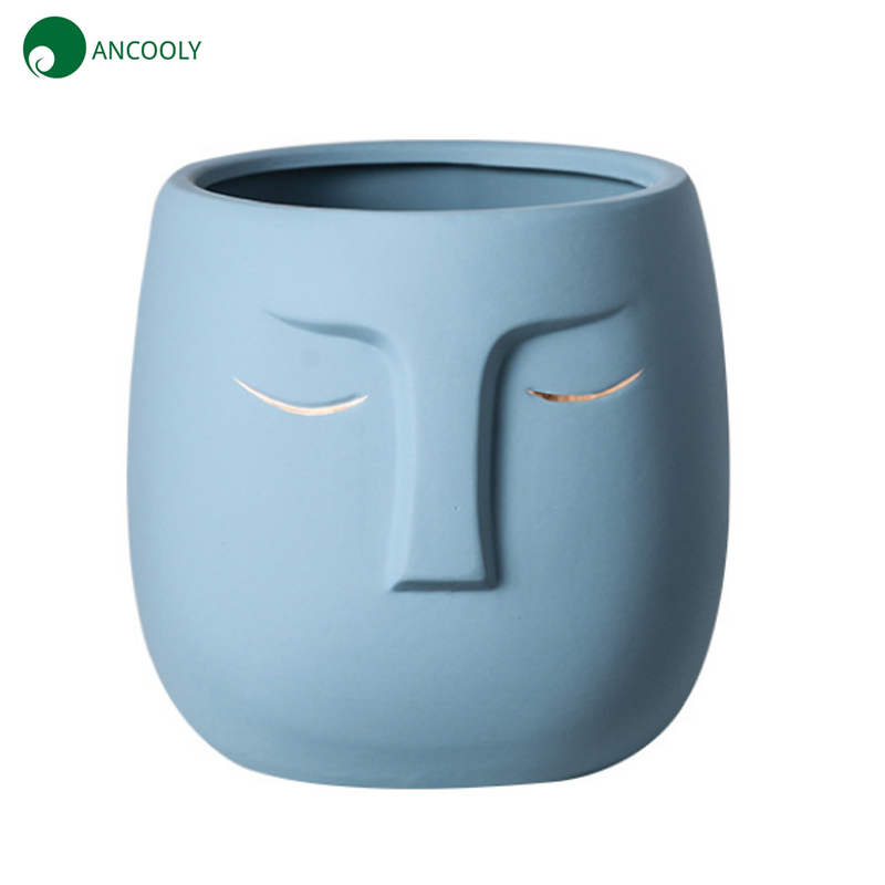 5.5 Inches Blue Face Shape Planter with Gold  