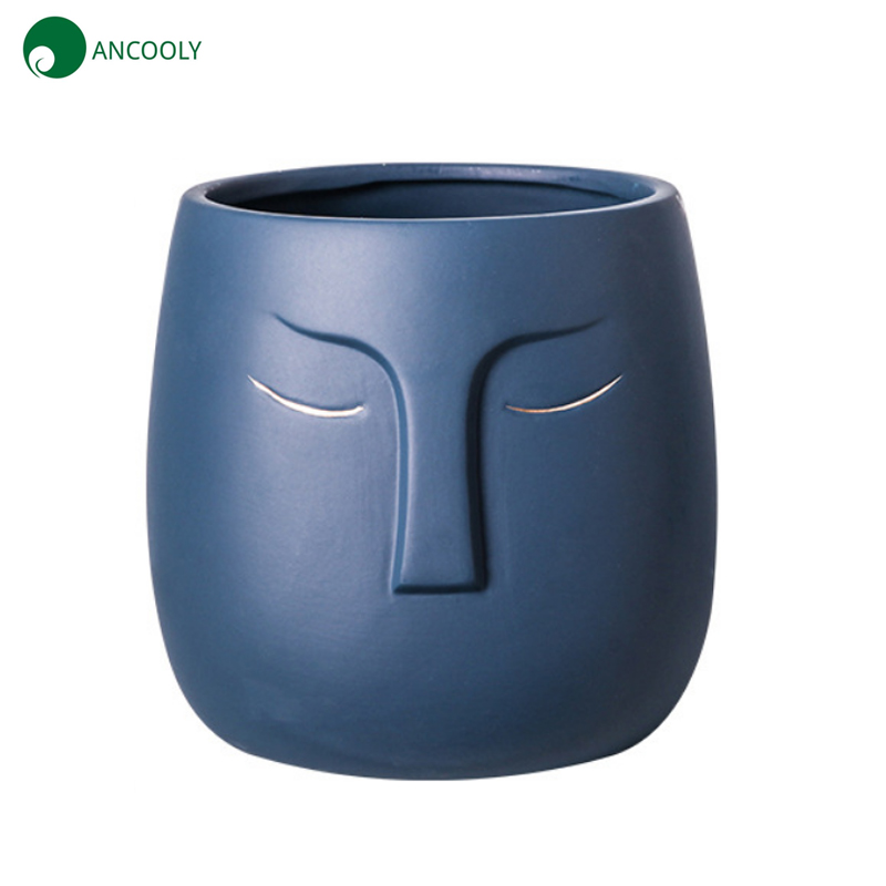 5.5 Inches Deep Blue Face Shape Planter with Gold   