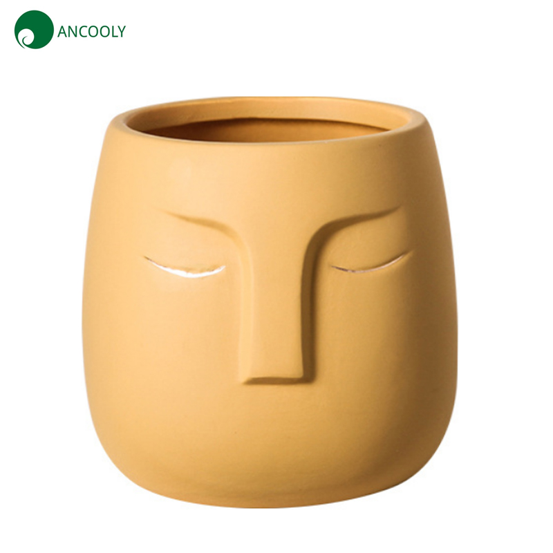 5.5 Inches Yellow Face Shape Planter with Gold   