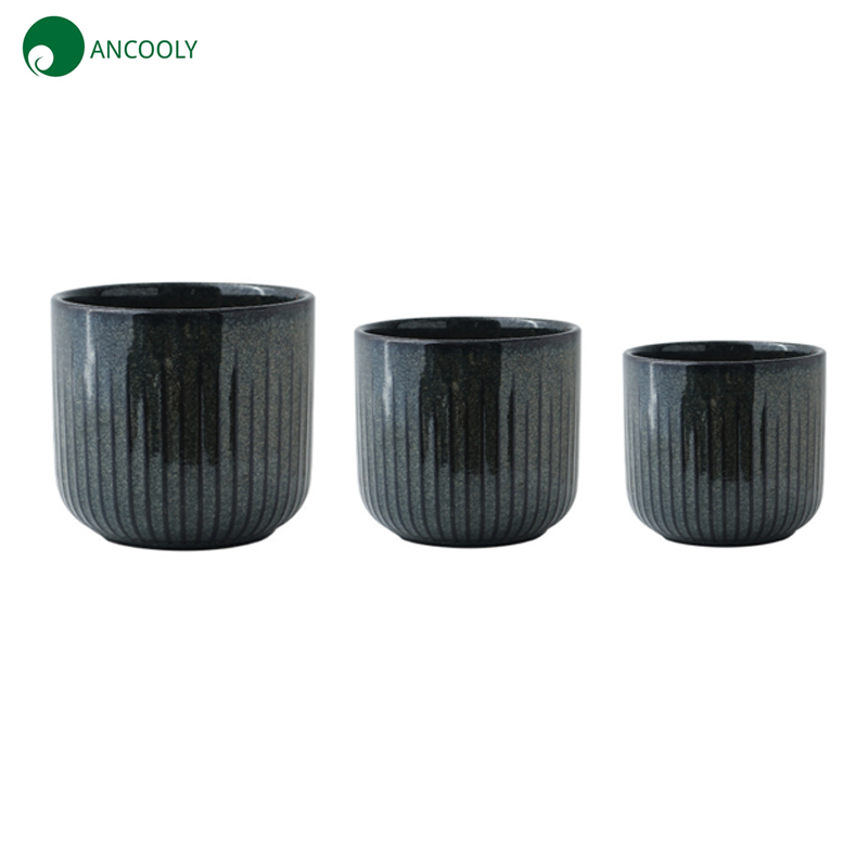 Black Ceramic Planter Set