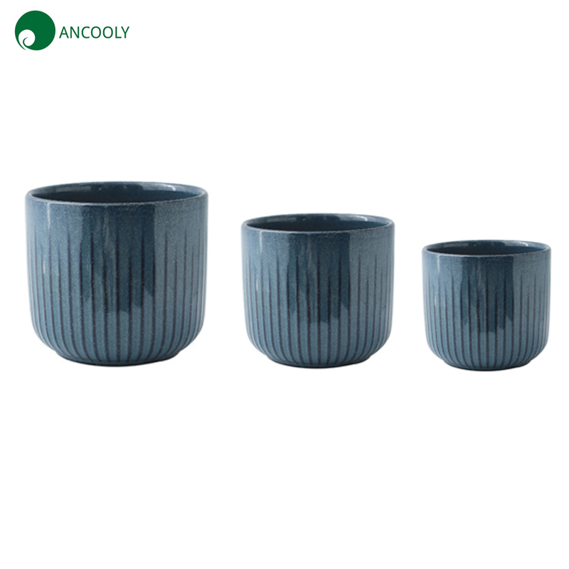 Blue Ceramic Planter Set